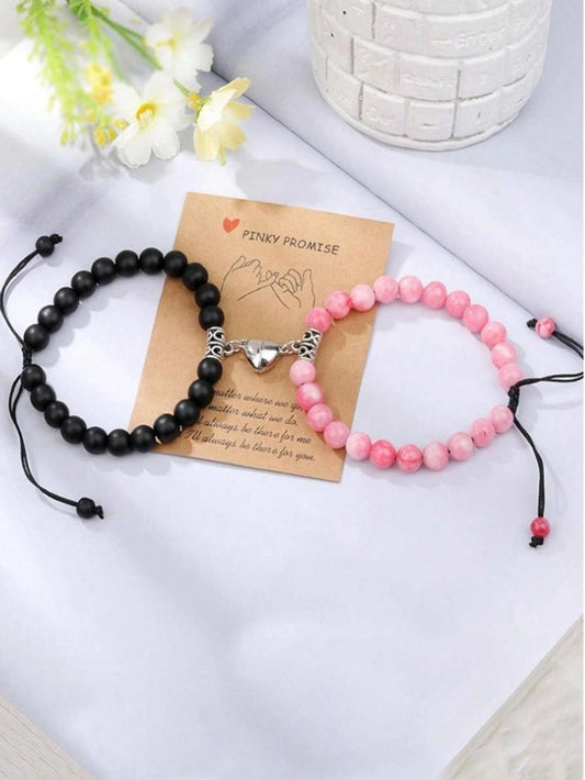 Pulseras pareja Corazón rosa y negro